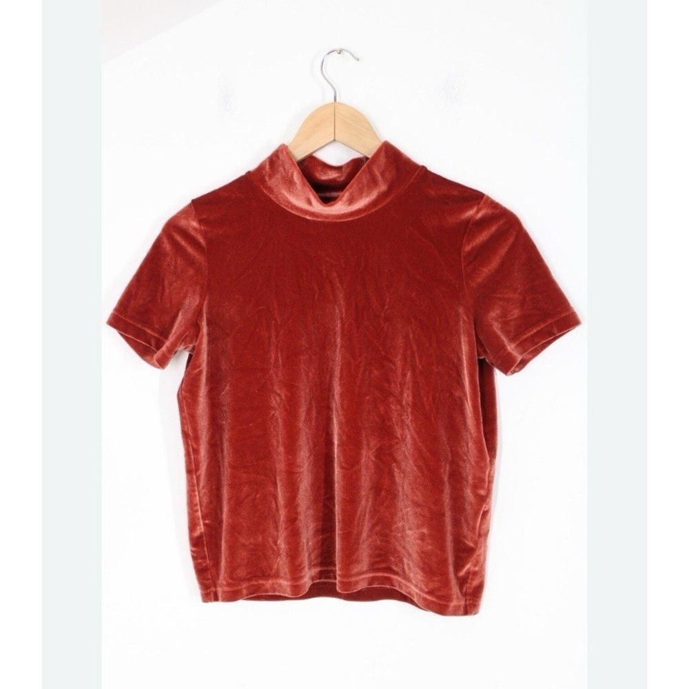 Madewell XXS Burnt Orange Velvet Short Sleeve Mock Neck Top H2606